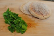 chopped sorrel and english muffin